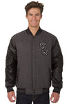 CHICAGO WHITE SOX WOOL & LEATHER REVERSIBLE JACKET W/ EMBROIDERED LOGOS - CHARCOAL/BLACK