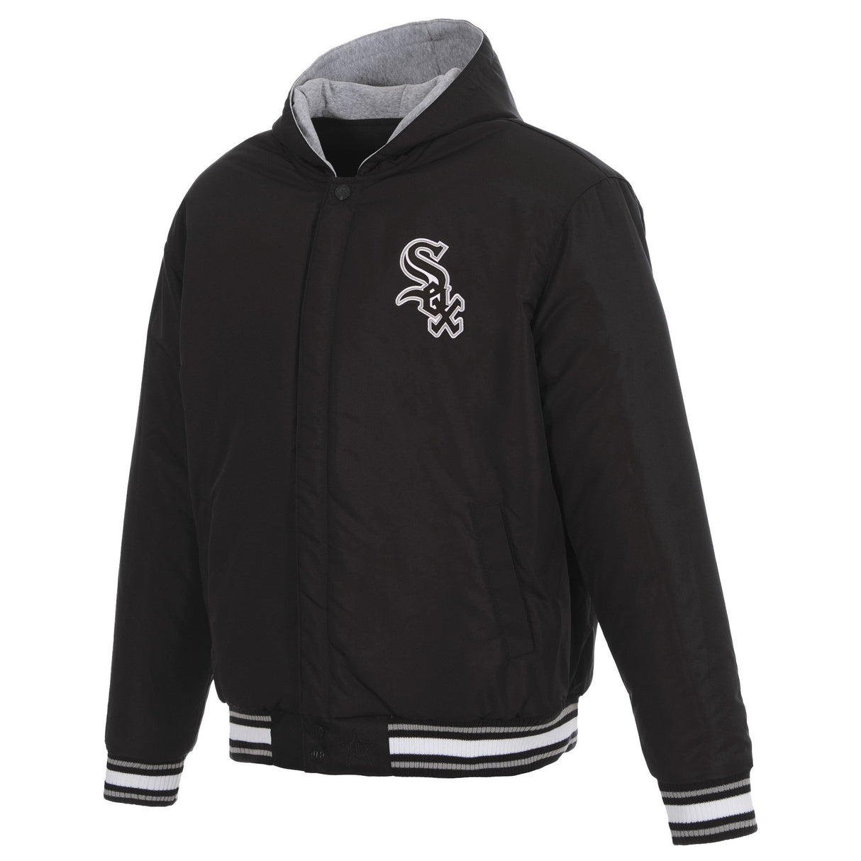 CHICAGO WHITE SOX TWO-TONE REVERSIBLE FLEECE HOODED JACKET - BLACK/GREY