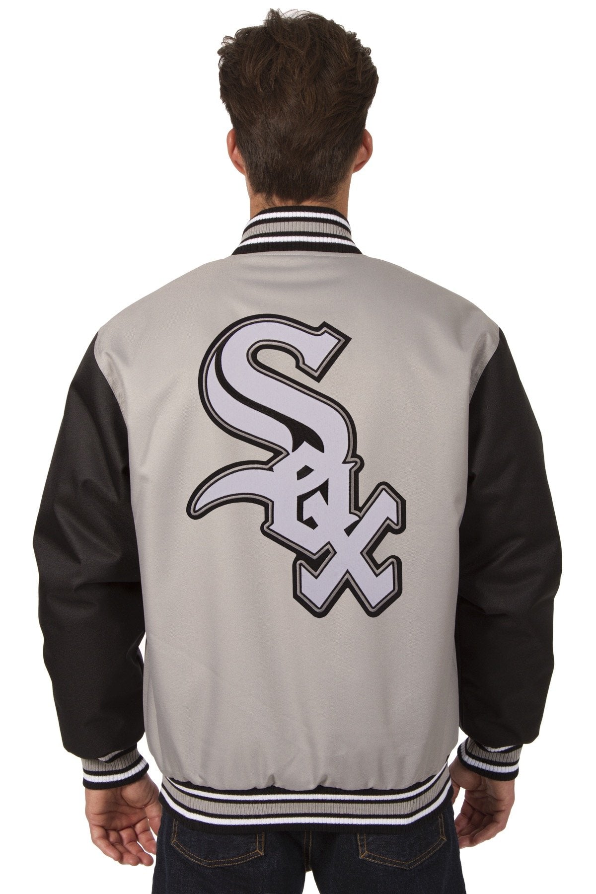 CHICAGO WHITE SOX POLY TWILL VARSITY JACKET - GRAY/BLACK