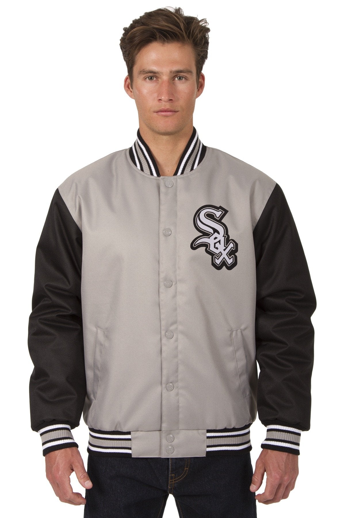 CHICAGO WHITE SOX POLY TWILL VARSITY JACKET - GRAY/BLACK