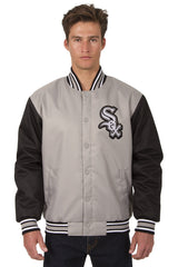 CHICAGO WHITE SOX POLY TWILL VARSITY JACKET - GRAY/BLACK