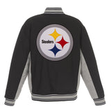 PITTSBURGH STEELERS JH DESIGN WOOL REVERSIBLE FULL-SNAP JACKET – BLACK