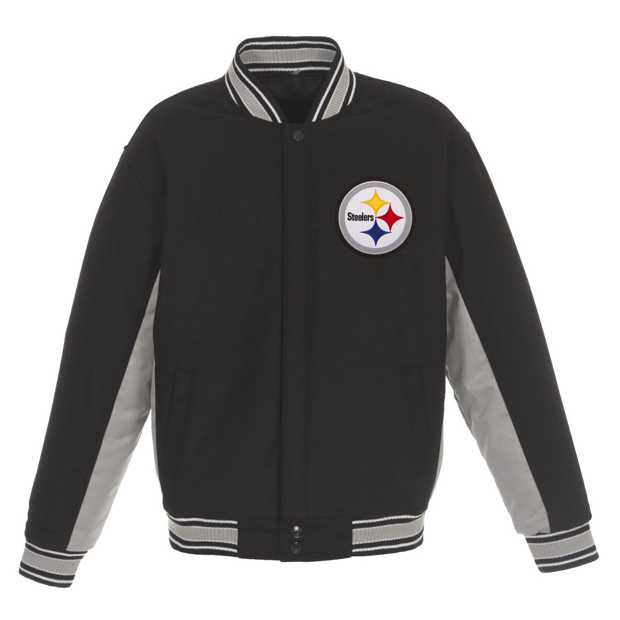 PITTSBURGH STEELERS JH DESIGN WOOL REVERSIBLE FULL-SNAP JACKET – BLACK