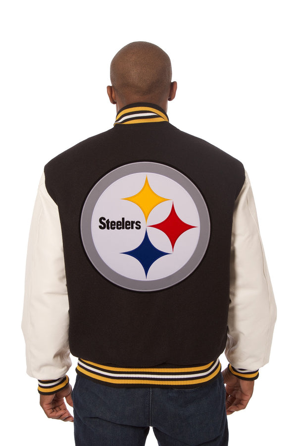 PITTSBURGH STEELERS TWO-TONE WOOL AND LEATHER JACKET - BLACK/WHITE