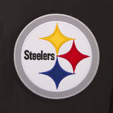 PITTSBURGH STEELERS WOOL & LEATHER REVERSIBLE JACKET W/ EMBROIDERED LOGOS - BLACK
