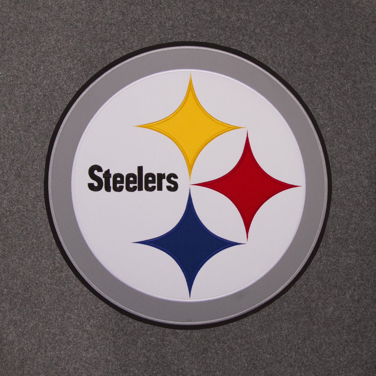 PITTSBURGH STEELERS WOOL & LEATHER REVERSIBLE JACKET W/ EMBROIDERED LOGOS - CHARCOAL/BLACK