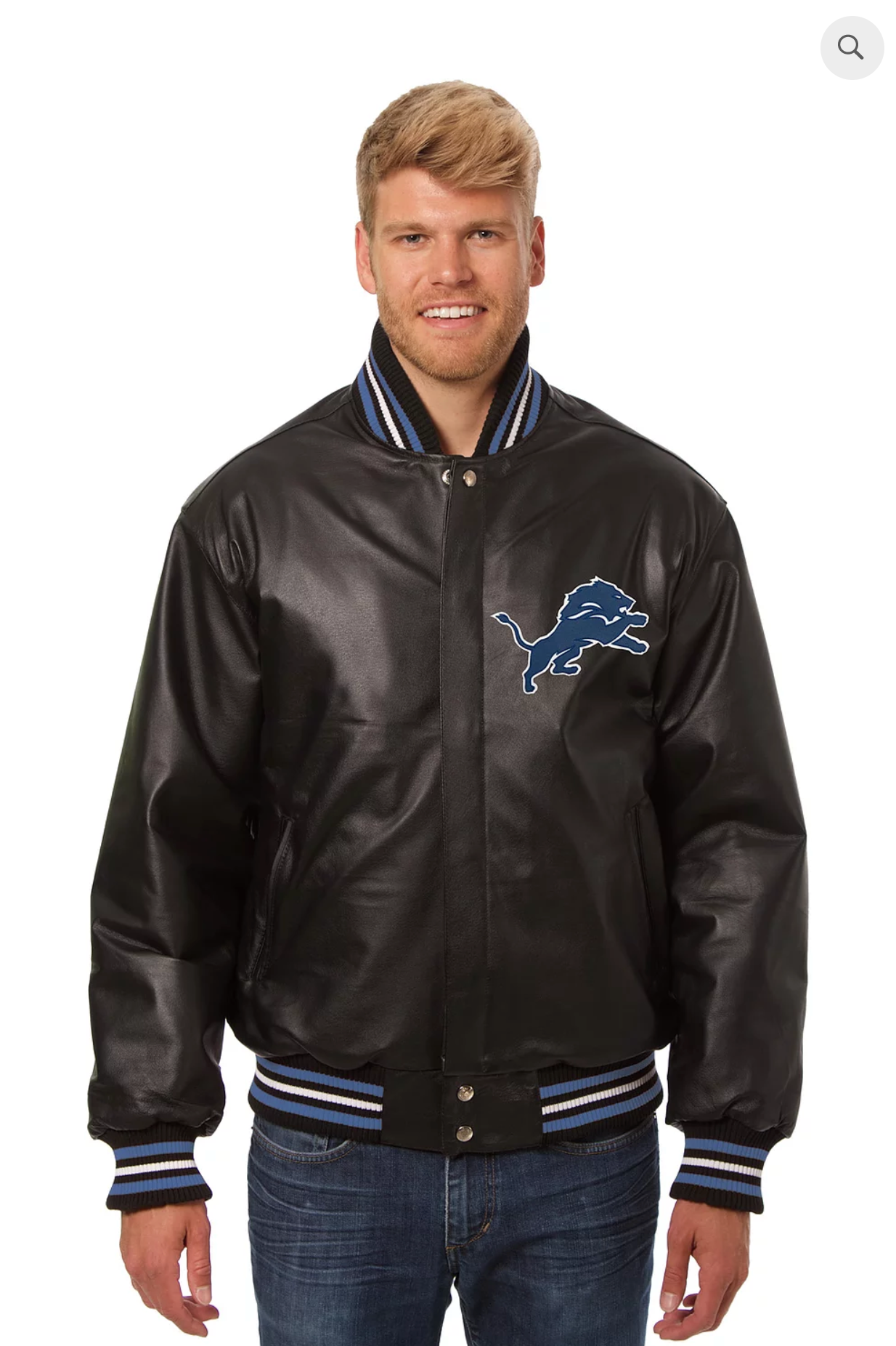 Detroit Lions Hand Crafted Leather Solid Team Jacket