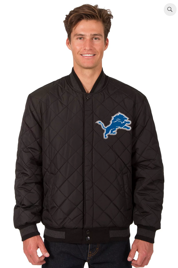 Detroit Lions Reversible Wool and Leather Varsity Jacket with Back Logo