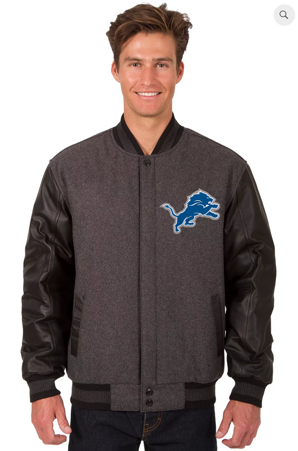 Detroit Lions Reversible Wool and Leather Varsity Jacket with Back Logo