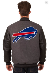 Buffalo Bills Reversible Wool and Leather Varsity Jacket with Back Logo