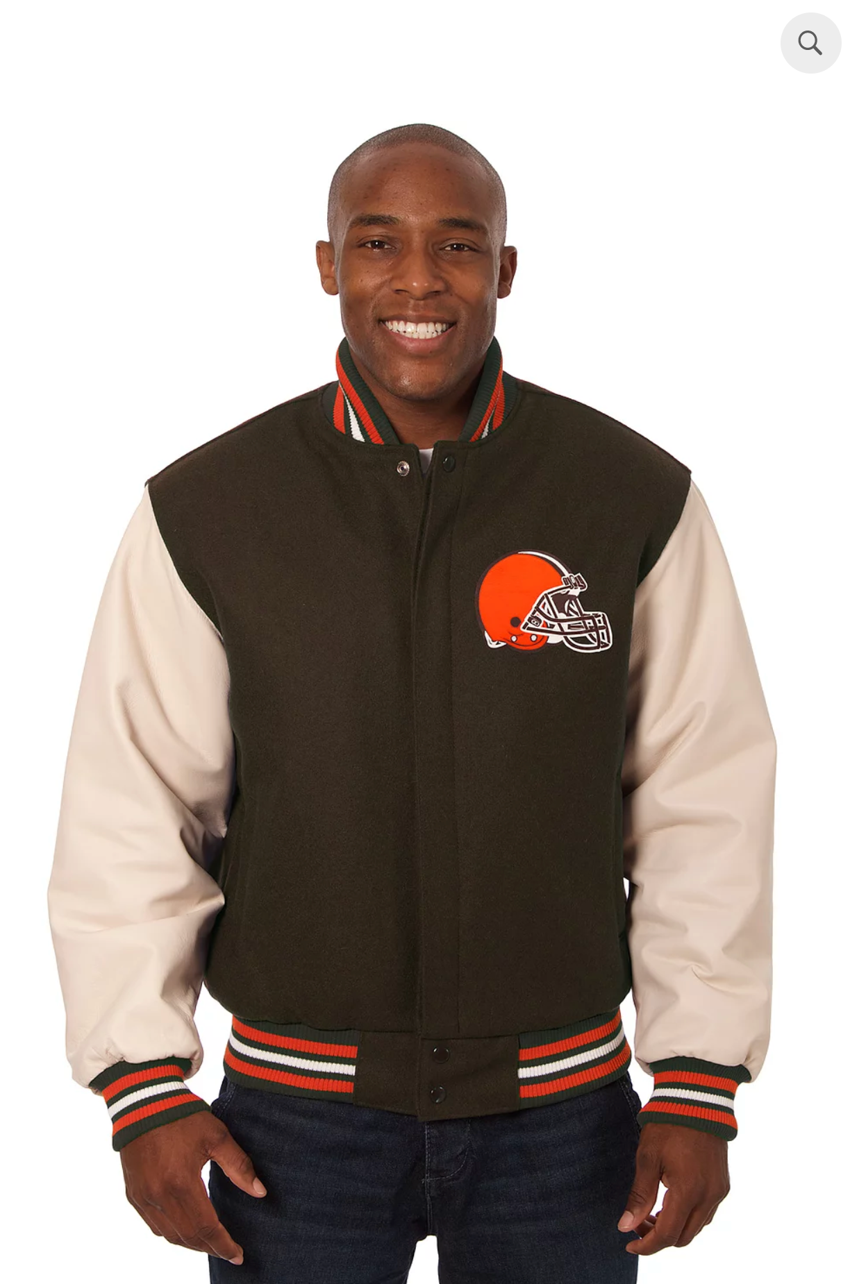 Cleveland Browns Wool and Leather Varsity Jacket with Back Logo