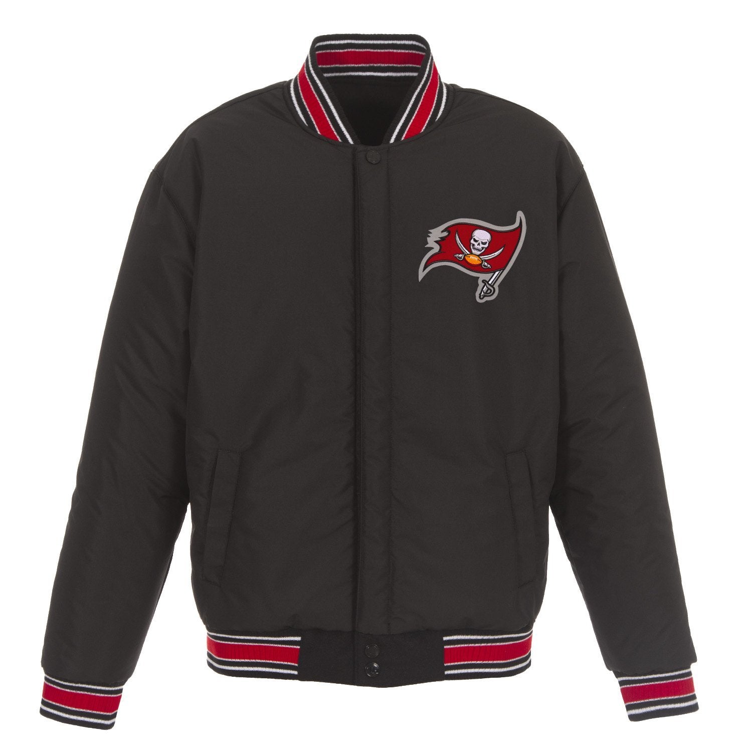TAMPA BAY BUCCANEERS JH DESIGN WOOL REVERSIBLE FULL-SNAP JACKET – BLACK