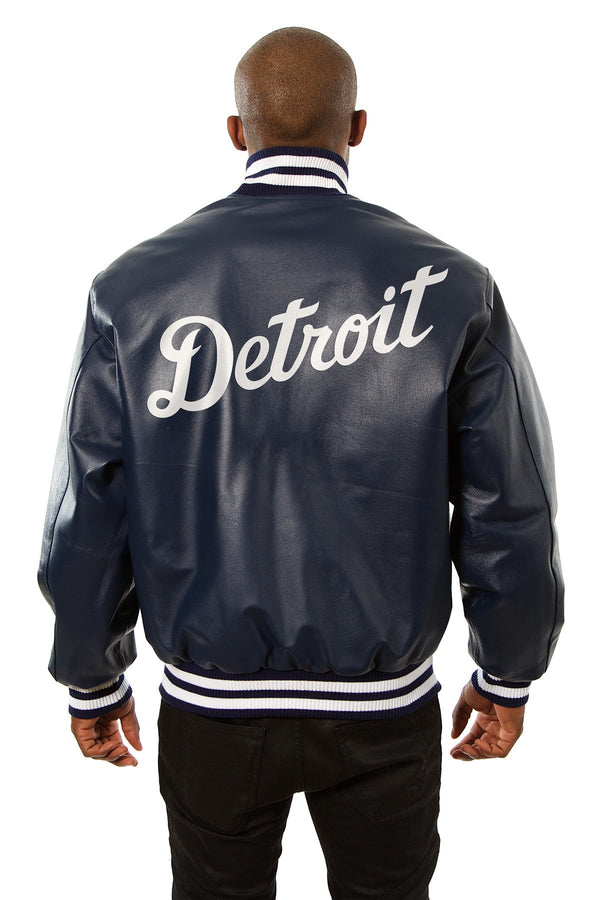 DETROIT TIGERS FULL LEATHER JACKET - NAVY