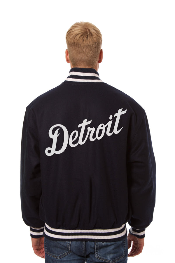 DETROIT TIGERS WOOL JACKET W/ HANDCRAFTED LEATHER LOGOS - NAVY