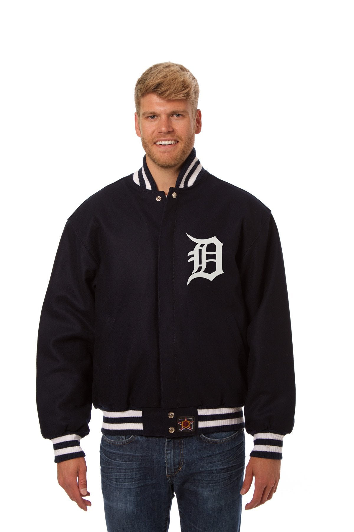 DETROIT TIGERS WOOL JACKET W/ HANDCRAFTED LEATHER LOGOS - NAVY