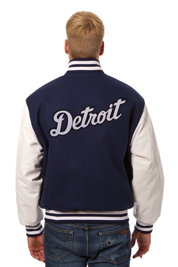 DETROIT TIGERS TWO-TONE WOOL AND LEATHER JACKET - NAVY
