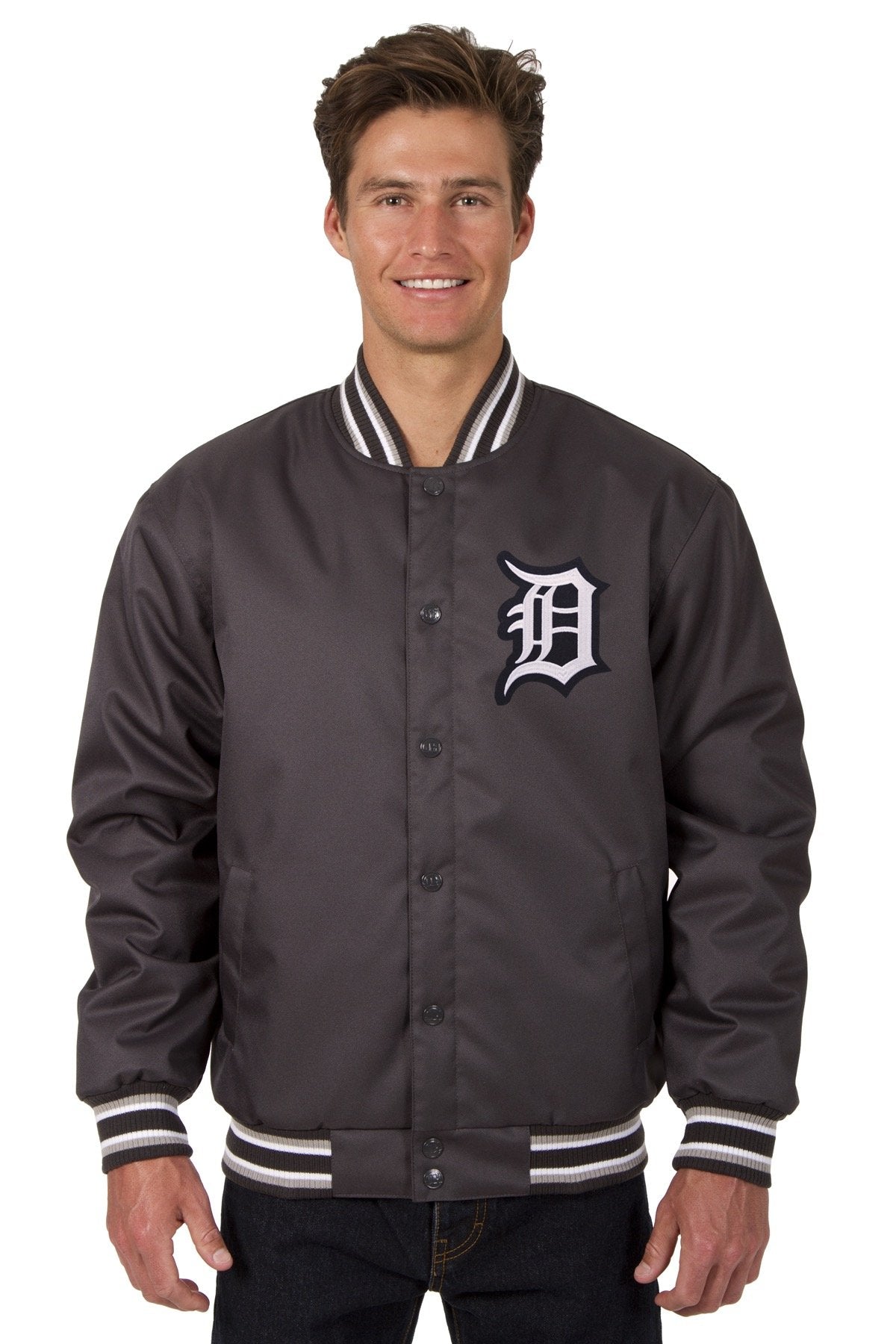 DETROIT TIGERS POLY TWILL VARSITY JACKET - CHARCOAL