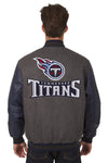 TENNESSEE TITANS WOOL & LEATHER REVERSIBLE JACKET W/ EMBROIDERED LOGOS - CHARCOAL/NAVY