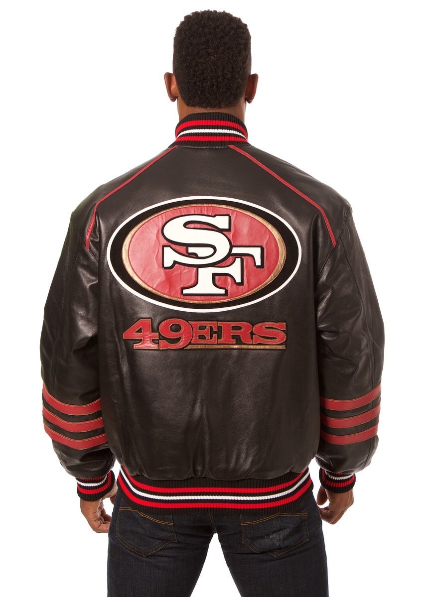 SAN FRANCISCO 49ERS JH DESIGN ALL LEATHER JACKET - BLACK/RED