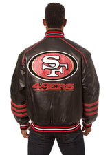 SAN FRANCISCO 49ERS JH DESIGN ALL LEATHER JACKET - BLACK/RED