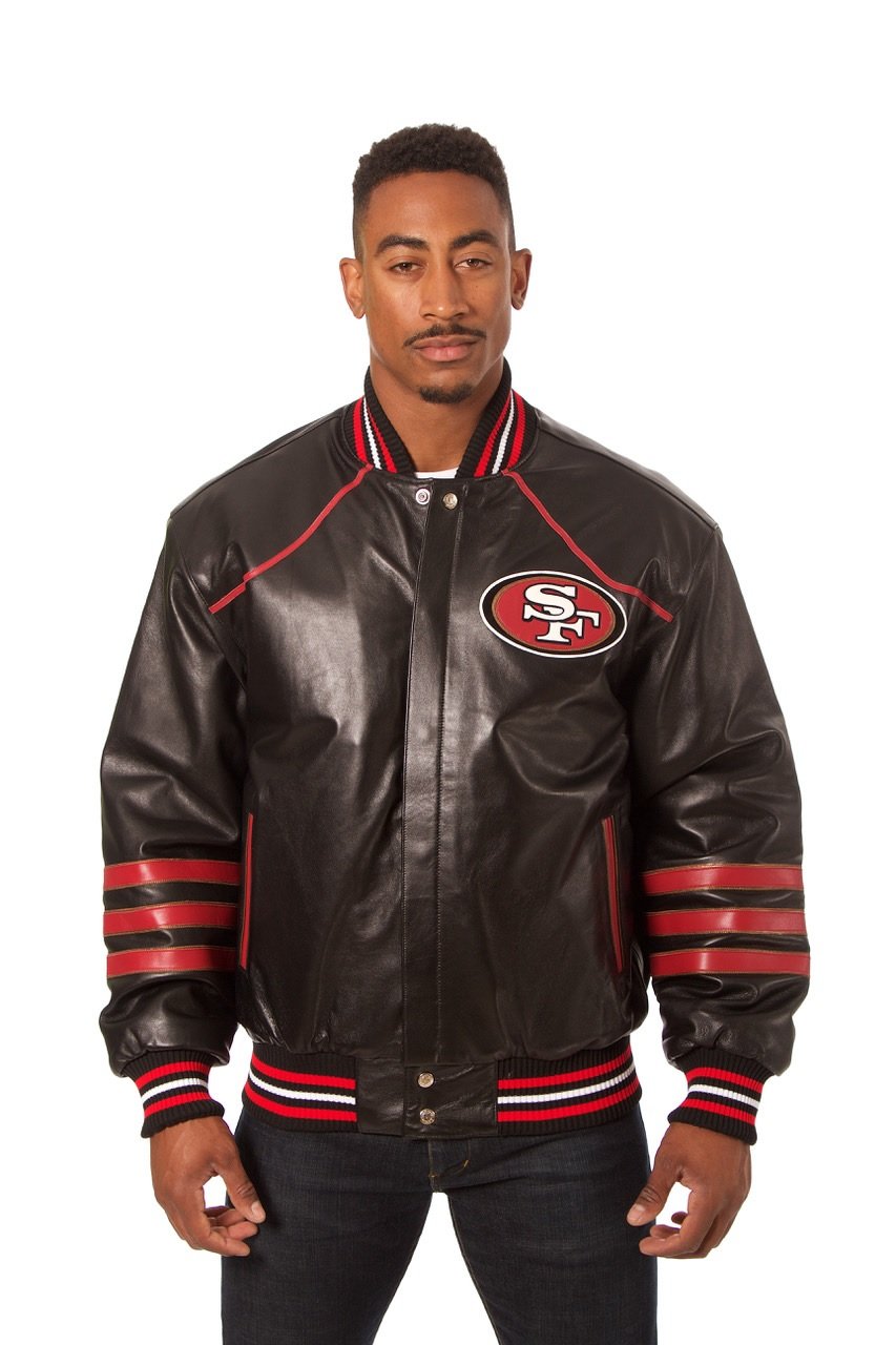 SAN FRANCISCO 49ERS JH DESIGN ALL LEATHER JACKET - BLACK/RED