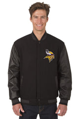 Minnesota Vikings Reversible Wool and Leather Jacket (Front Logos Only)