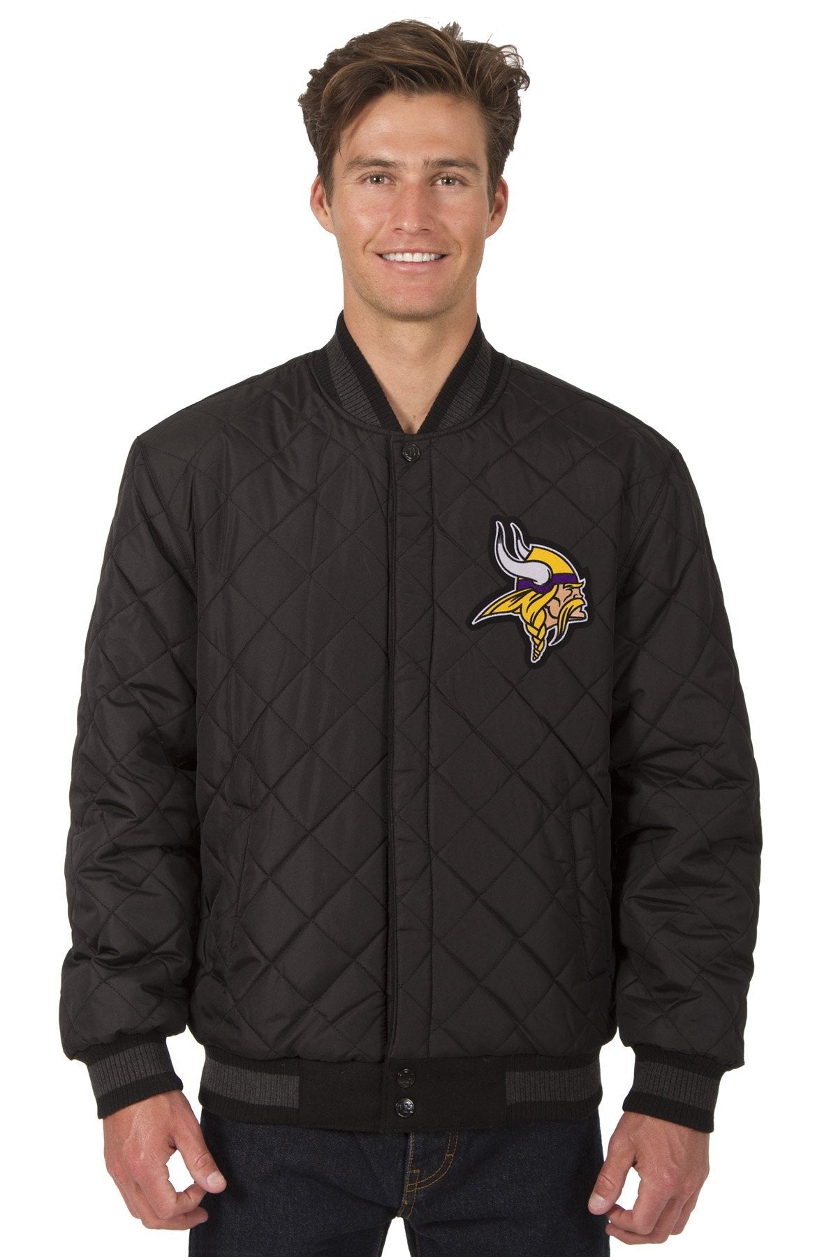 Minnesota Vikings Reversible Wool and Leather Jacket (Front Logos Only)