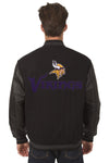 Minnesota Vikings Reversible Wool and Leather Jacket (Front and Back Logos)