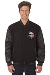 Minnesota Vikings Reversible Wool and Leather Jacket (Front and Back Logos)