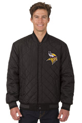 Minnesota Vikings Reversible Wool and Leather Jacket (Front and Back Logos)