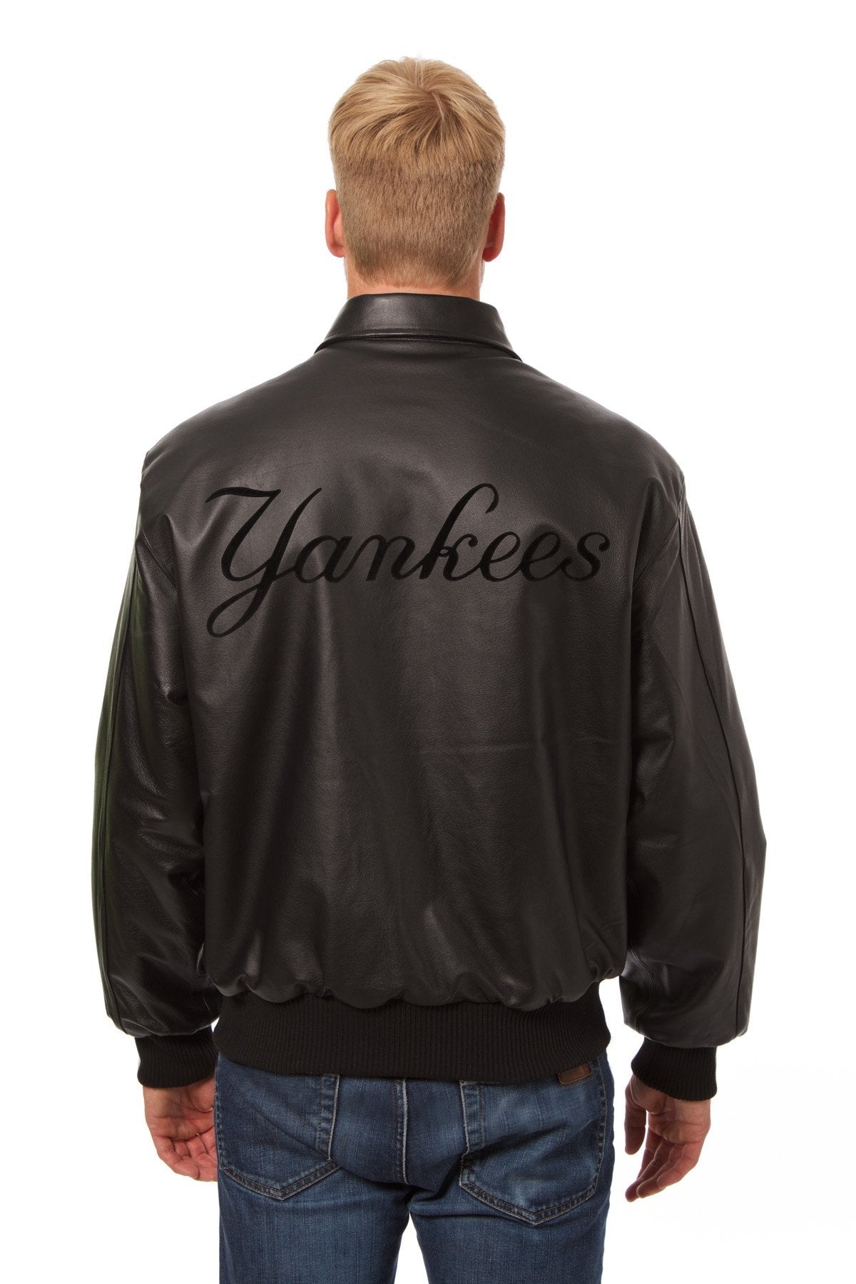 NEW YORK YANKEES FULL LEATHER JACKET - BLACK/BLACK
