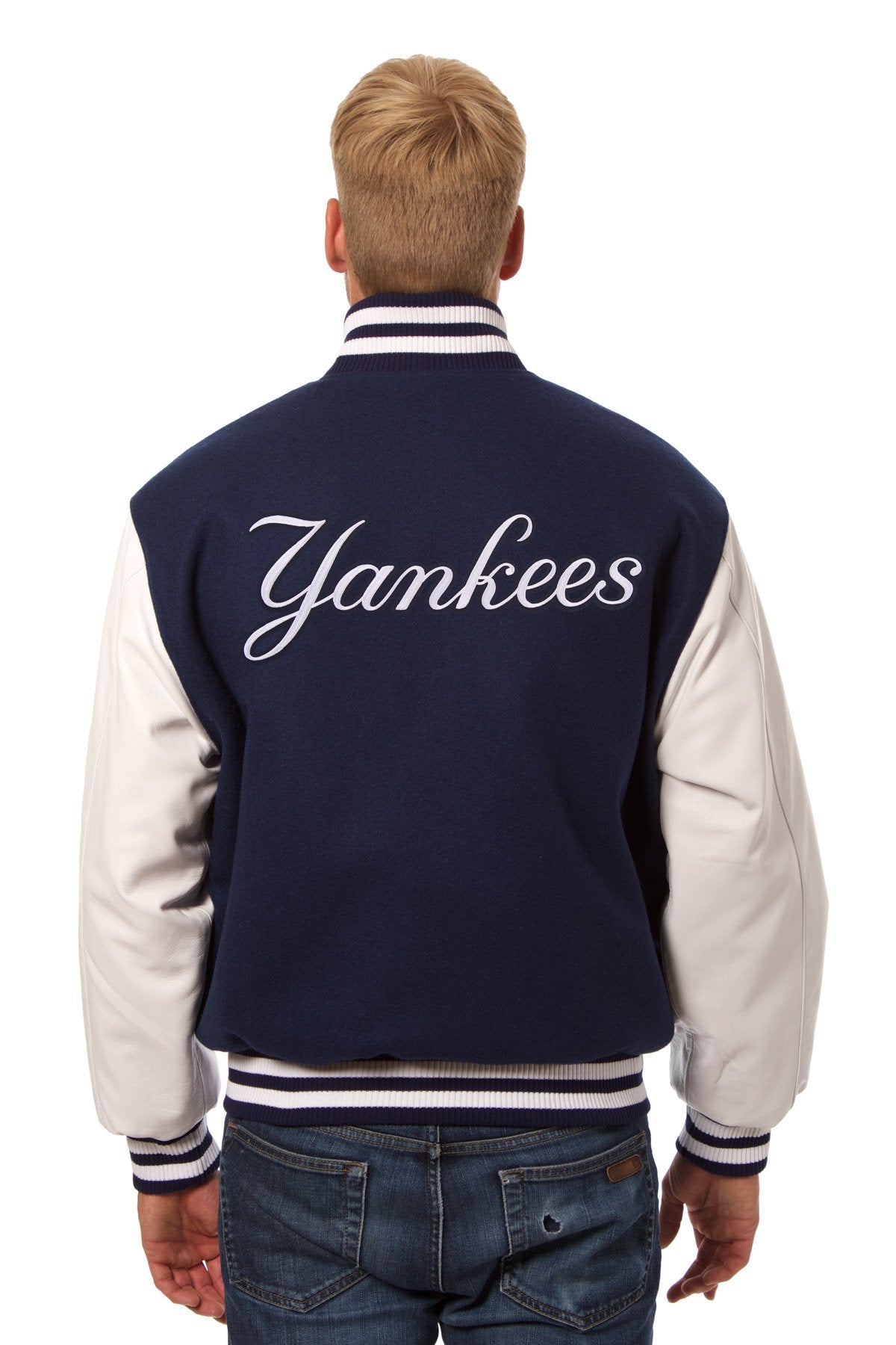 NEW YORK YANKEES TWO-TONE WOOL AND LEATHER JACKET - NAVY