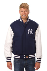 NEW YORK YANKEES TWO-TONE WOOL AND LEATHER JACKET - NAVY