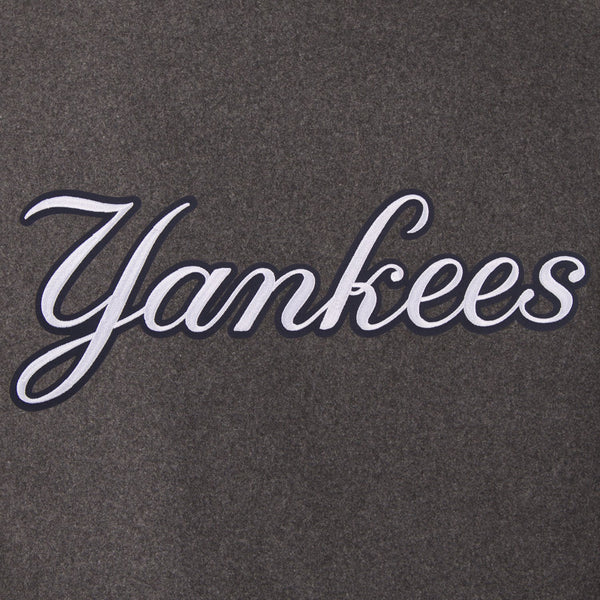 NEW YORK YANKEES WOOL & LEATHER REVERSIBLE JACKET W/ EMBROIDERED LOGOS - CHARCOAL/NAVY