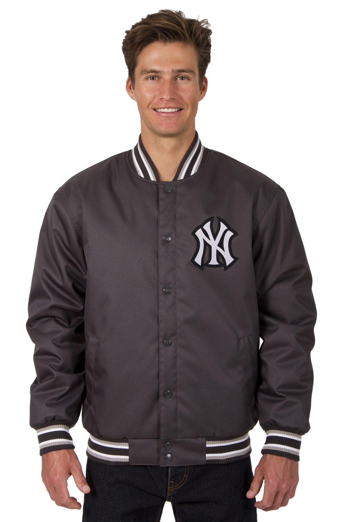 NEW YORK YANKEES POLY TWILL VARSITY JACKET - CHARCOAL