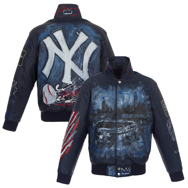 NEW YORK YANKEES JH DESIGN HAND-PAINTED LEATHER JACKET - NAVY
