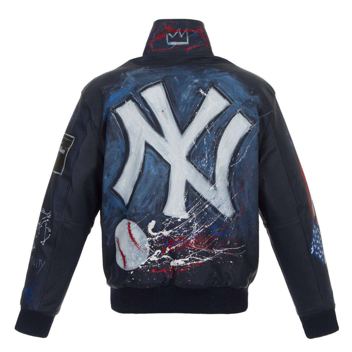 NEW YORK YANKEES JH DESIGN HAND-PAINTED LEATHER JACKET - NAVY