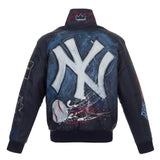 NEW YORK YANKEES JH DESIGN HAND-PAINTED LEATHER JACKET - NAVY