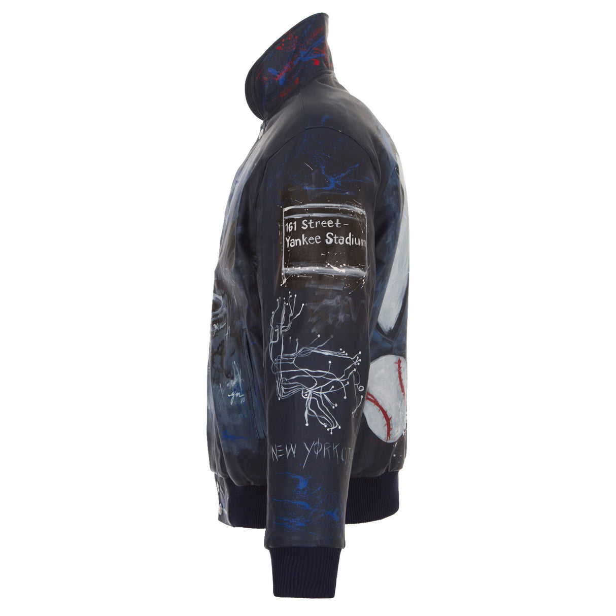 NEW YORK YANKEES JH DESIGN HAND-PAINTED LEATHER JACKET - NAVY