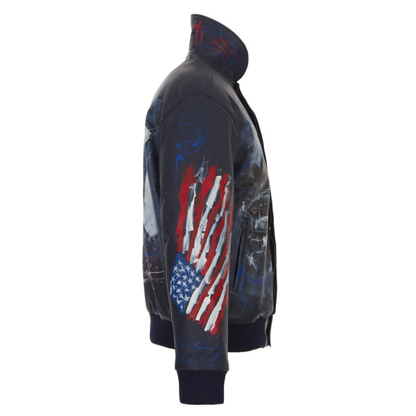 NEW YORK YANKEES JH DESIGN HAND-PAINTED LEATHER JACKET - NAVY