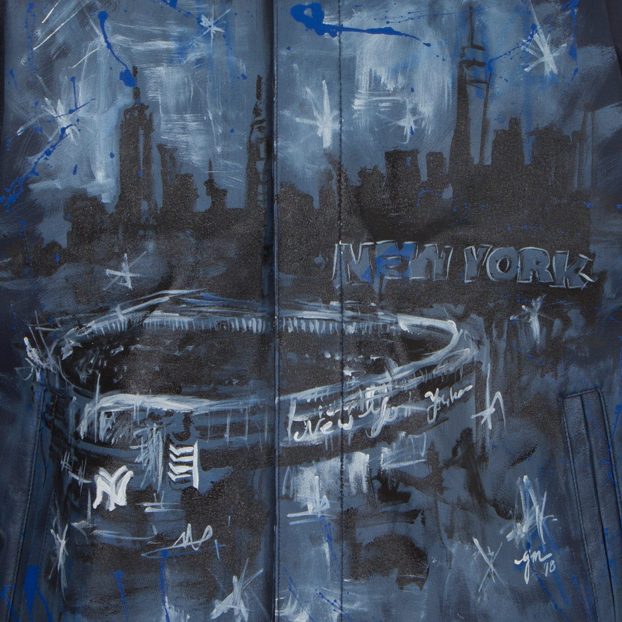NEW YORK YANKEES JH DESIGN HAND-PAINTED LEATHER JACKET - NAVY