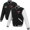 TAMPA BAY BUCCANEERS SUPER BOWL LV CHAMPIONS REVERSIBLE FLEECE AND FAUX LEATHER FULL-SNAP JACKET - BLACK/WHITE