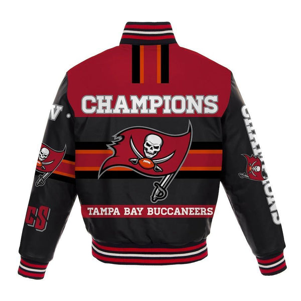 TAMPA BAY BUCCANEERS SUPER BOWL LV CHAMPIONS ALL-LEATHER FULL-SNAP JACKET - BLACK