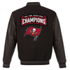 TAMPA BAY BUCCANEERS SUPER BOWL LV CHAMPIONS REVERSIBLE WOOL AND LEATHER FULL-SNAP JACKET - BLACK