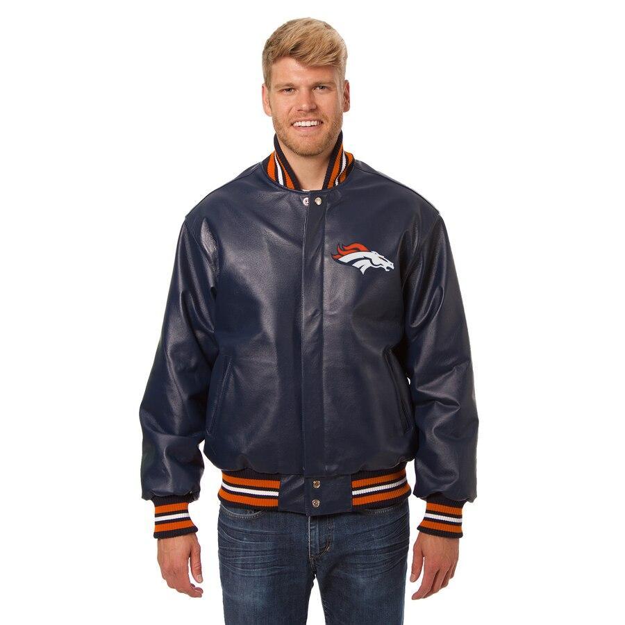 DENVER BRONCOS JH DESIGN LEATHER JACKET - NAVY