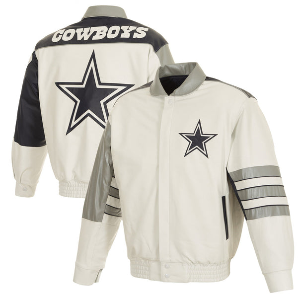 DALLAS COWBOYS JH DESIGN LEATHER JACKET WITH LEATHER APPLIQUE - WHITE