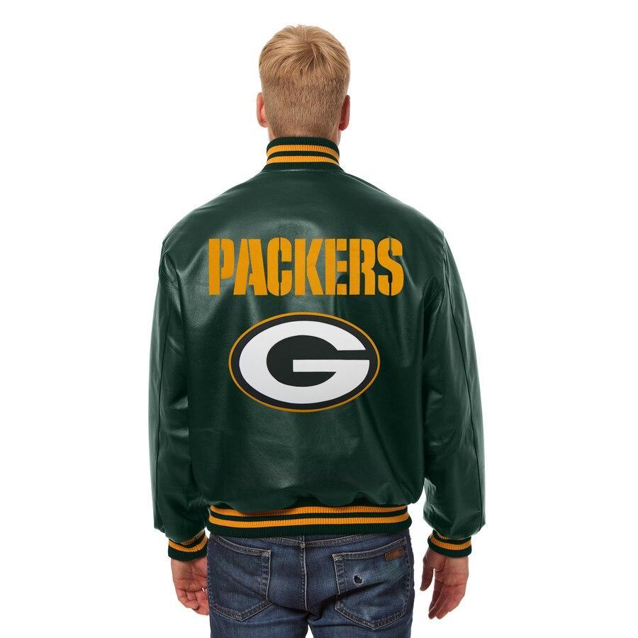 Green bay packers leather retailer jacket