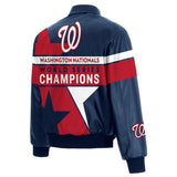 WASHINGTON NATIONALS JH DESIGN 2019 WORLD SERIES CHAMPIONS FULL-SNAP LEATHER JACKET - NAVY