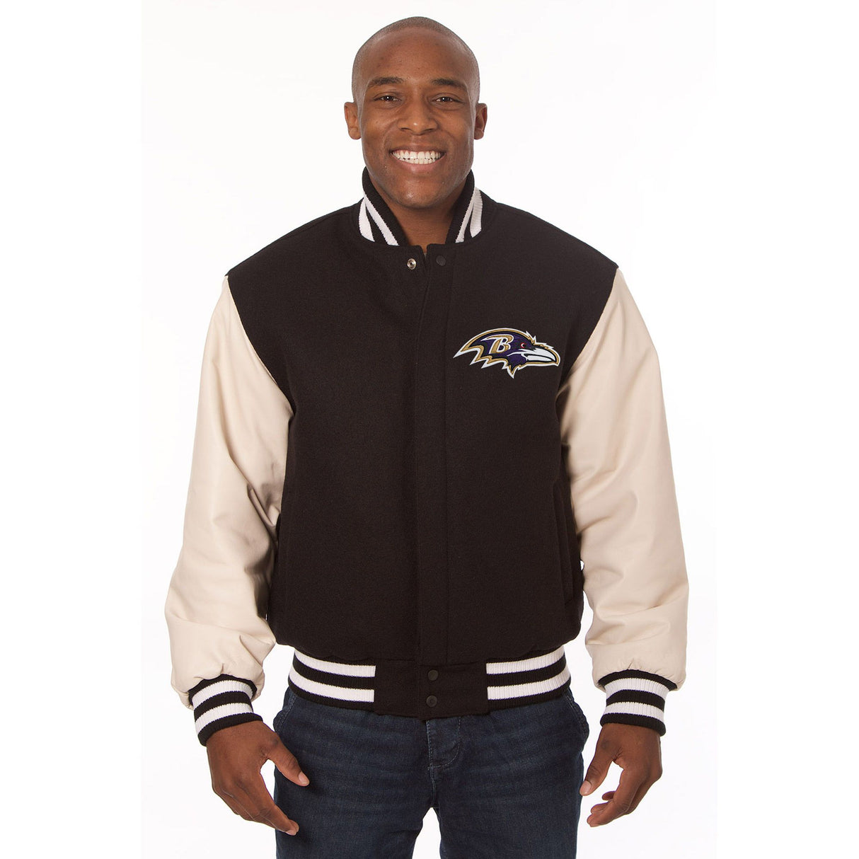 BALTIMORE RAVENS TWO-TONE WOOL AND LEATHER JACKET - BLACK/CREAM