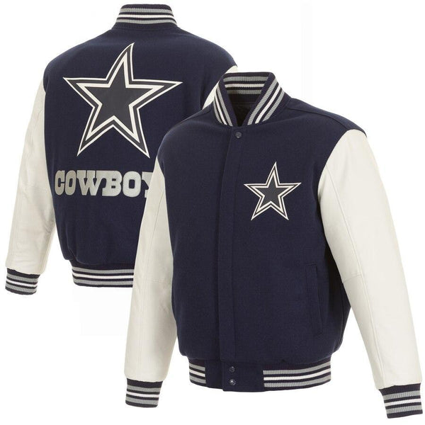 DALLAS COWBOYS DOMESTIC TWO TONE WOOL LEATHER JACKET - NAVY/WHITE